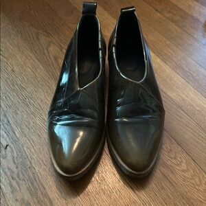 Rachel Comey patent leather gum sole slip on shoes